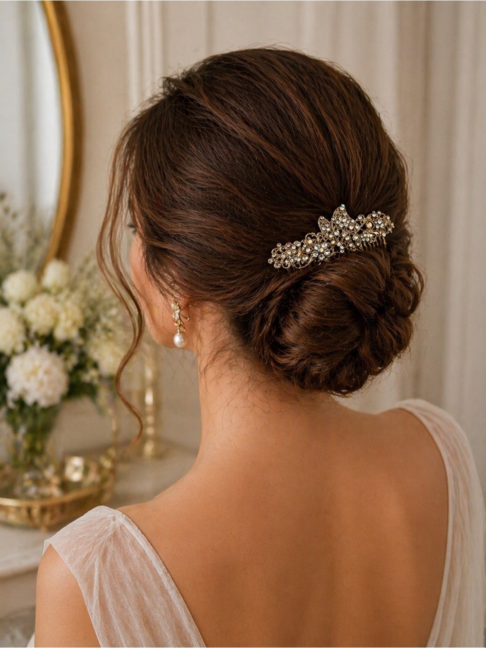 Gold Rhinestone Butterfly Floral Hair Comb Bridal Wedding Prom Formal Accessory - Picture 3 of 9